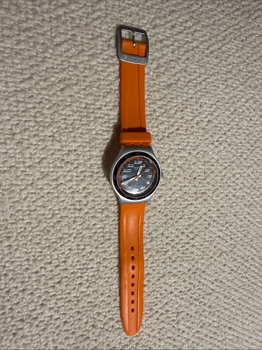 Swatch Orange Silicone Strap Watch with Black Dial